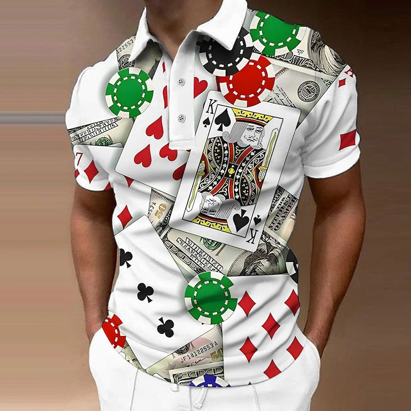 Men's Graphic Polo Shirts Golf Shirt Short Sleeve Polo Shirts Collared Shirts Casual Vacation Wear Rave Wear Party Outfits Buttons 3D Print Black White Gray2
