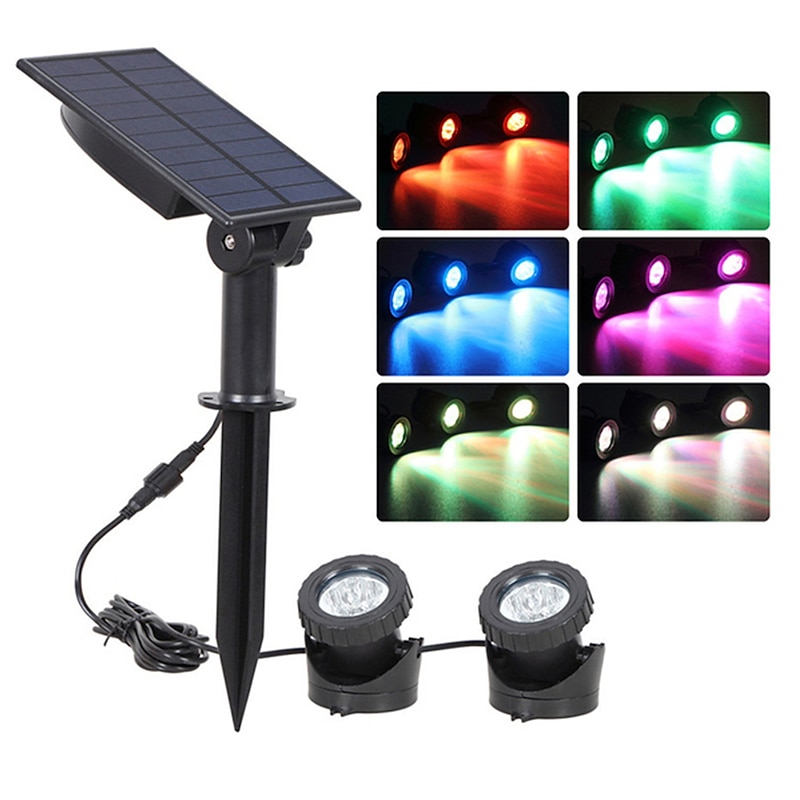 LED Solar Powered Lamp - RGB Color Changing Outdoor Pathway Spotlight, IP68 Waterproof Solar Light for Garden Landscaping