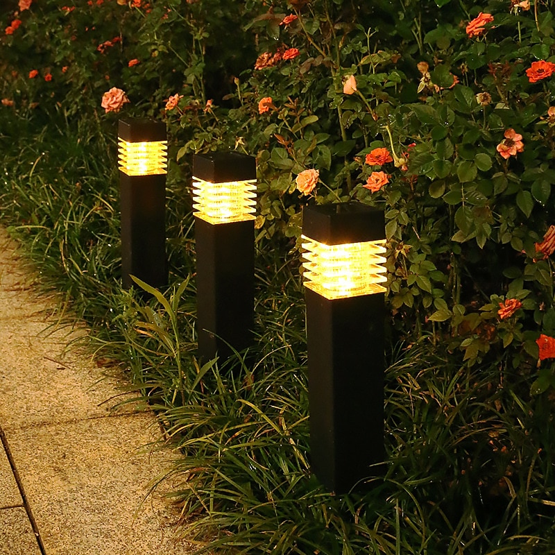 Outdoor LED Lawn Lamp IP65 Waterproof Outdoor Garden Post Bollard Light Column Lamp Aluminum Pathway Driveway Floor Lawn Landscape Lighting Plug-In Lights Villa Yard Path Camping Party Decoration