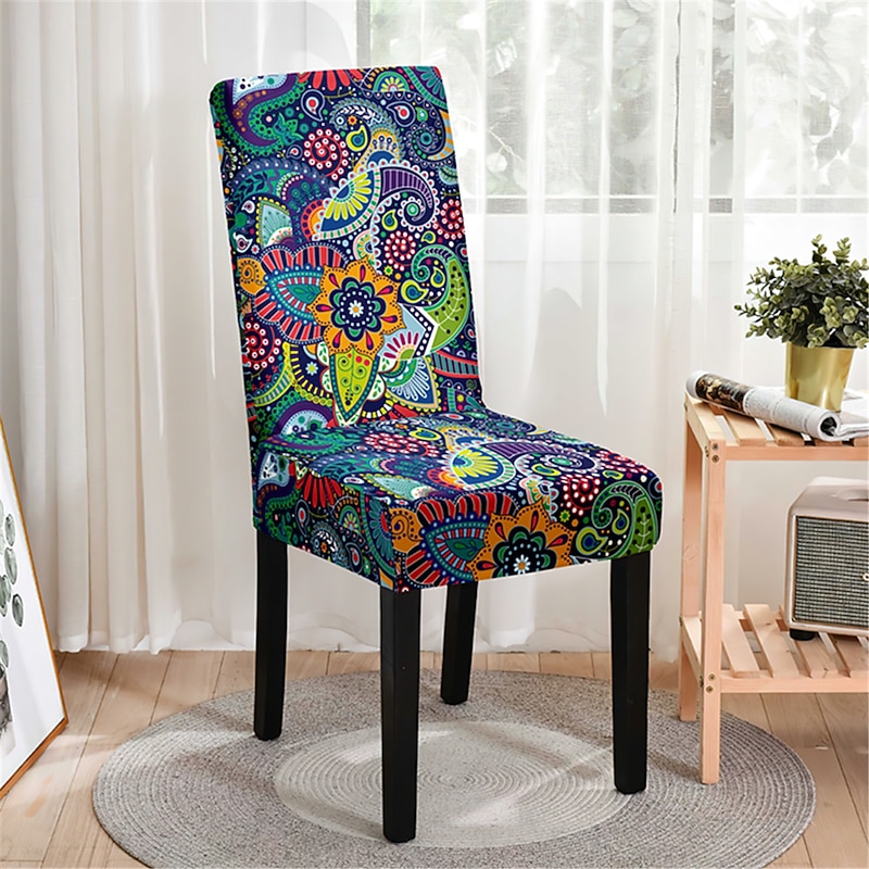 BOHO Dining Chair Cover Farmhouse Stretch Chair Seat Slipcover Spandex Washable Cover Kitchen Protector for Dining Room Wedding Ceremony Durable