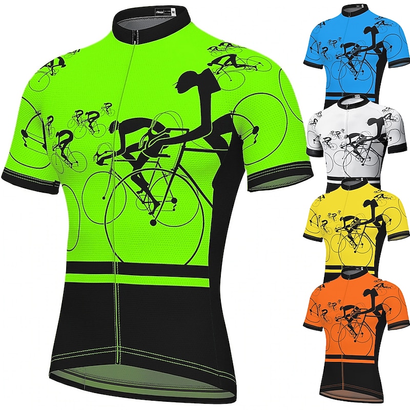 Men's Cycling Jersey Graphic Geometry Short Sleeve Bike Jersey Top with 3 Rear Pockets Mountain Bike MTB Road Bike Cycling Quick Dry Reflective Strips Back Pocket Moisture Wicking Sports White Yellow