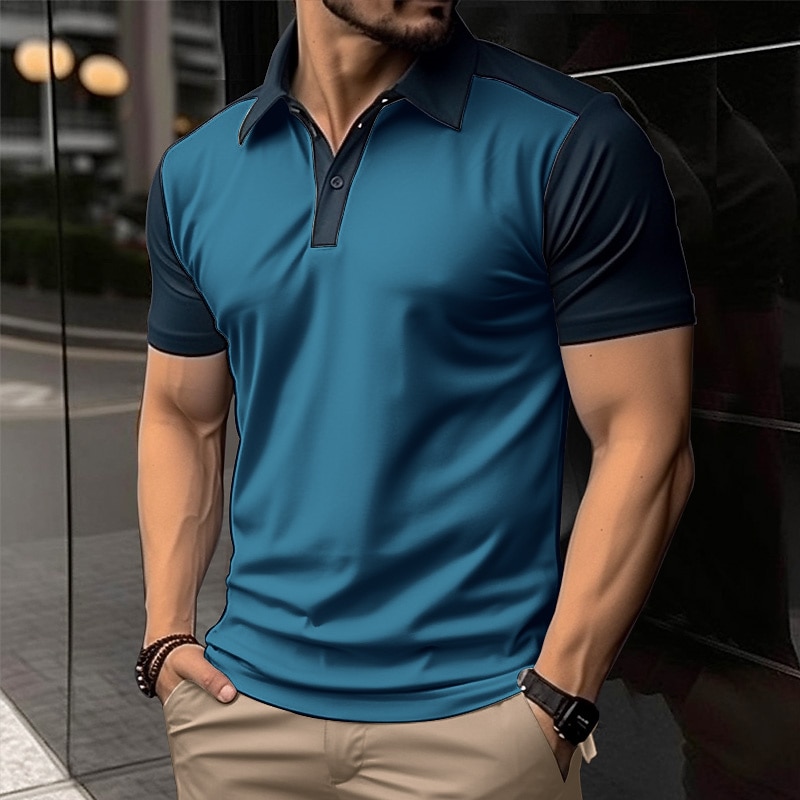 Men's Polo Shirt Golf Shirt Casual Holiday Lapel Classic Short Sleeve Fashion Basic Color Block Button Summer Regular Fit White Blue Orange Brown Polo Shirt3