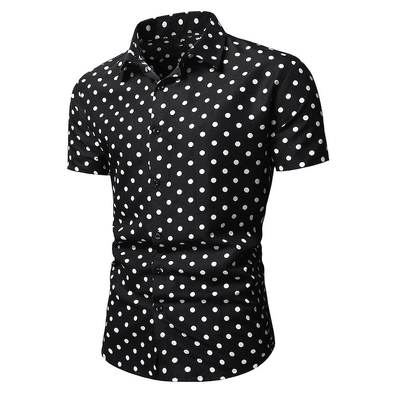 Men's Shirt Summer Shirt Casual Shirt Beach Shirt Button Up Shirt Black White Red Green Short Sleeve Polka Dot Lapel Vacation Daily Clothing Apparel Fashion Casual Comfortable2