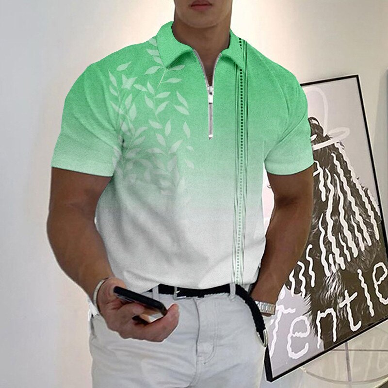 Men's Resort Hawaiian Polo Shirts Golf Shirt Short Sleeve Polo Shirts Collared Shirts Casual Beach Wear Vacation Wear Tropical Wear Party Outfits 3D Print Quarter Zip Polo Yellow Blue Purple2