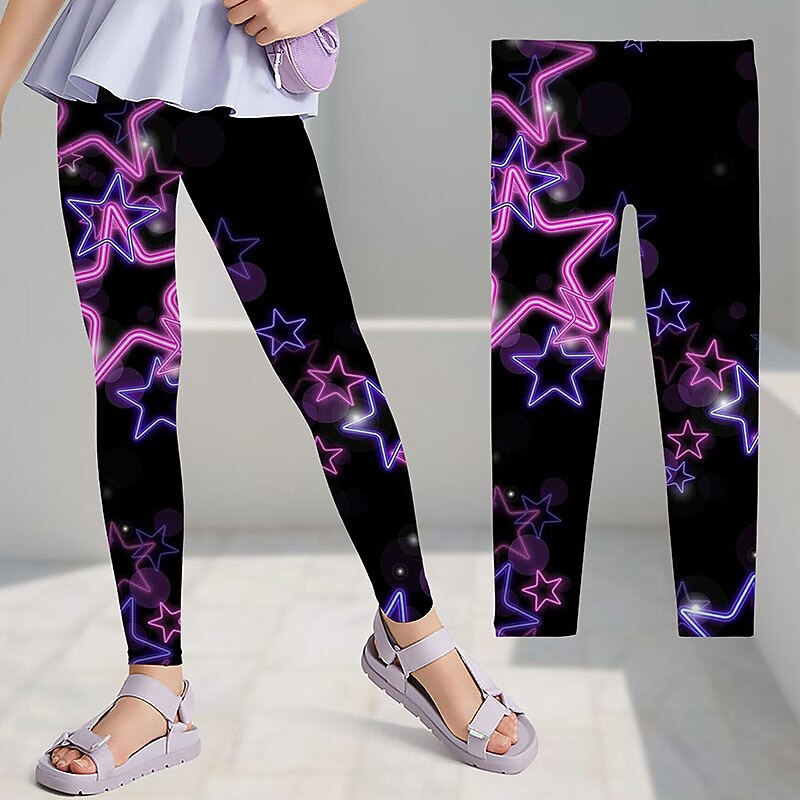 Girls' 3D Graphic Star Leggings Summer Spring Active Cute Streetwear Kids 3-12 Years Outdoor Street Sport Slim