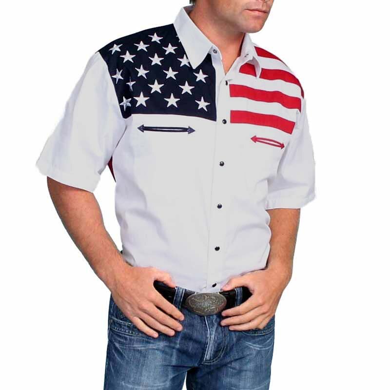Men's American Flag Western Shirt Button Up Shirt Cowboy Shirt Short Sleeve Fashion Designer Western Daily Summer Spring Turndown Collared Shirts 3D Print Front Pocket White Yellow Gray3