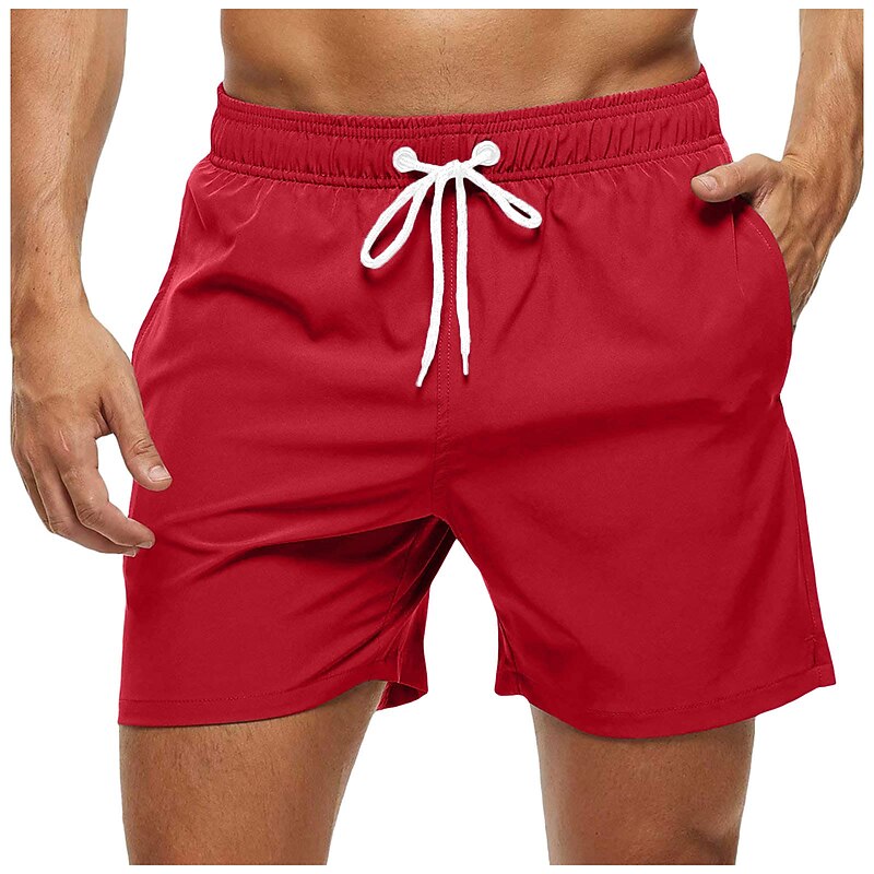 Men's Shorts Beach Shorts Casual Shorts Drawstring Elastic Waist Plain Comfort Breathable Knee Length Outdoor Holiday Beach Streetwear Stylish Grass Green Black3