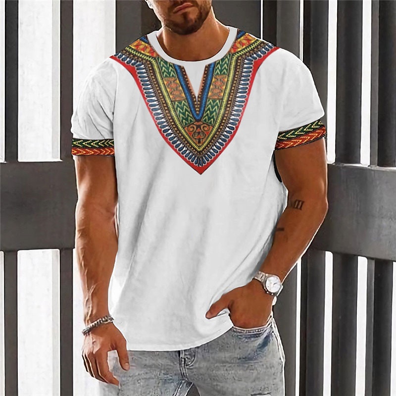 Men's Graphic Color Block Tribal T Shirt Short Sleeve T shirt 3D Print Crew Neck Shirt Fashion Designer Ethnic Outdoor Daily Sports Black White Khaki Spring & Summer Clothing Apparel S M L XL 2XL 3XL2
