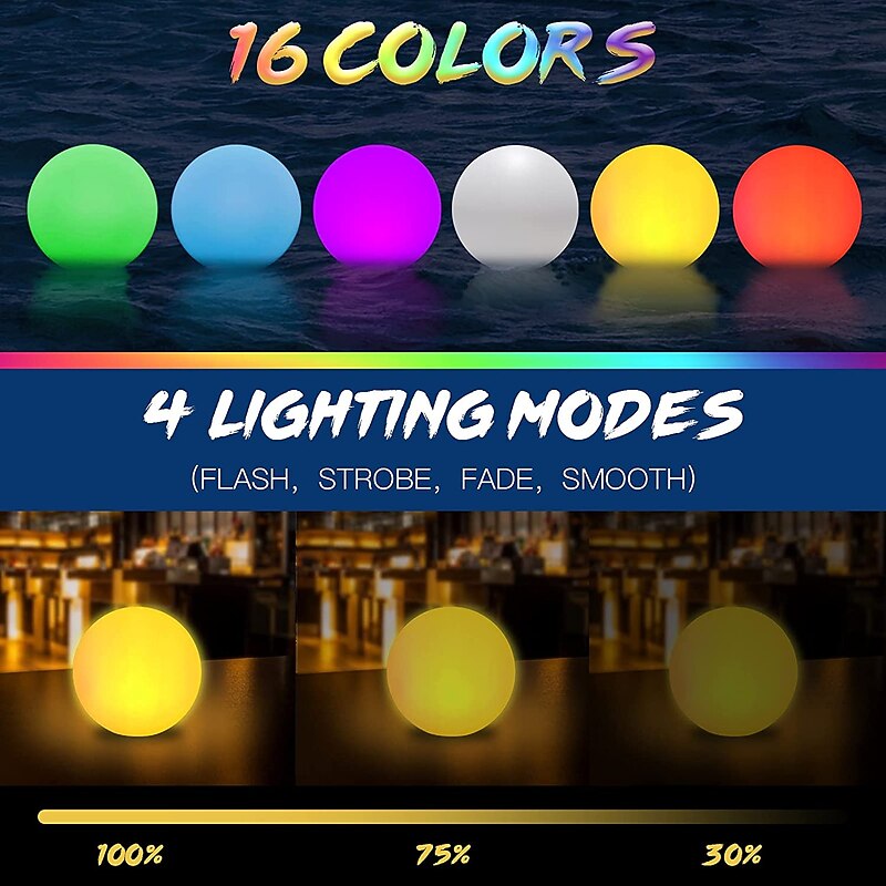 Pool Light Floating Pool Ball Light Color Changing with Remote Control 16 RGB Dimmer Night Light IP65 Waterproof Battery Powered Hot Tub Light Pool Garden Party Luminous Decoration3