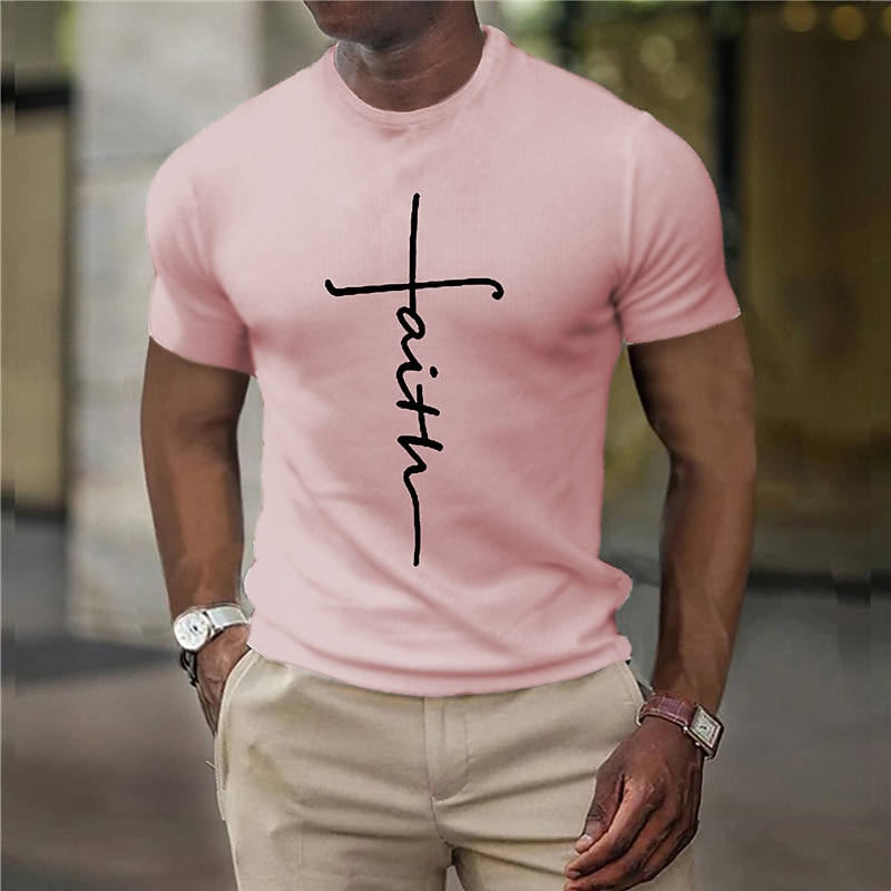 Men's Graphic Faith T Shirt Christian T Shirts Short Sleeve T shirt 3D Print Crew Neck Shirt Vintage Fashion Designer Outdoor Daily Sports White Pink Blue Spring & Summer Clothing Apparel S M L XL2
