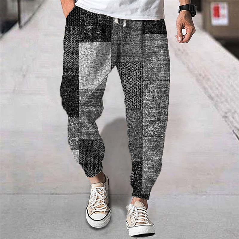 Men's Joggers Trousers Summer Pants Beach Pants Drawstring Elastic Waist 3D Print Color Block Graphic Prints Geometry Comfort Breathable Sports Outdoor Casual Daily Streetwear Designer Yellow Green3