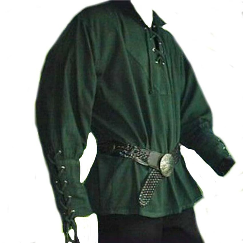 Warrior Knight Ritter Celtic Knight Punk & Gothic Medieval Renaissance 17th Century Blouse / Shirt Cosplay Costume Men's Drawstring Costume Vintage Cosplay Performance Stage Renaissance Fair Long4