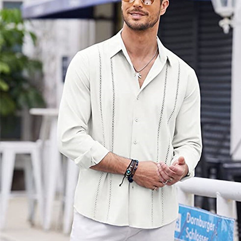 Men's Shirt Linen Shirt Cotton Linen Shirt Guayabera Shirt Summer Shirt Casual Shirt Plain Casual Daily Black White Navy Blue Blue Long Sleeve Lapel Spring & Summer Clothing Apparel