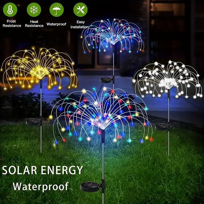 Solar Garden Lights Firework Lights Solar Lights Outdoor Waterproof with 8 Lighting Modes  for Garden Patio Yard Flowerbed Parties 90/120/150/180/200 LED Beads 4Pcs 2Pcs 1Pc