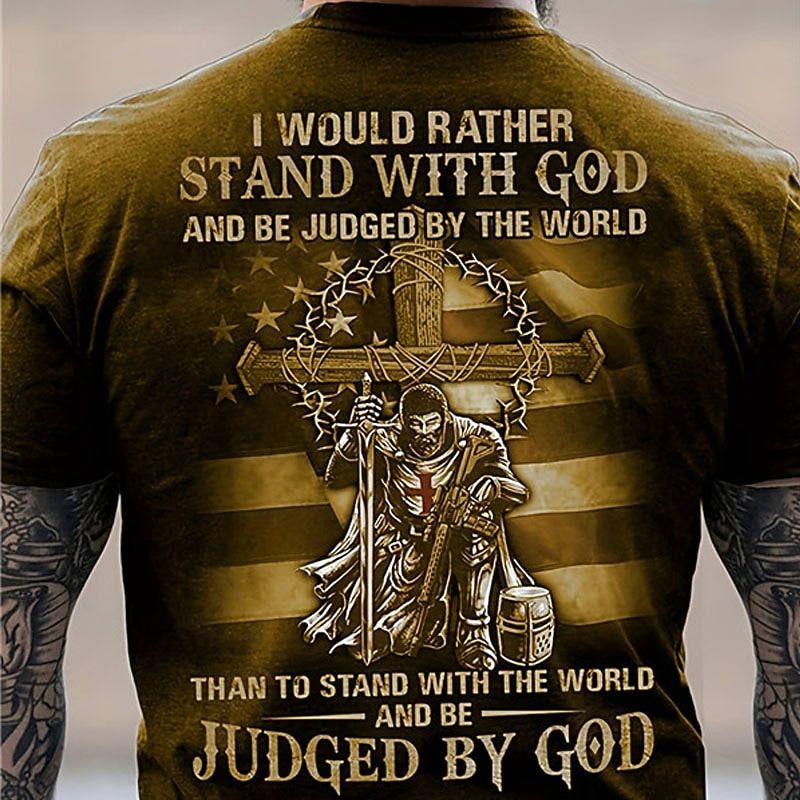 Men's Graphic Cross Faith National Flag T Shirt Christian T Shirts Short Sleeve T shirt 3D Print Crew Neck Shirt Vintage Fashion Designer Outdoor Daily Sports Yellow Light Green Blue Spring & Summer