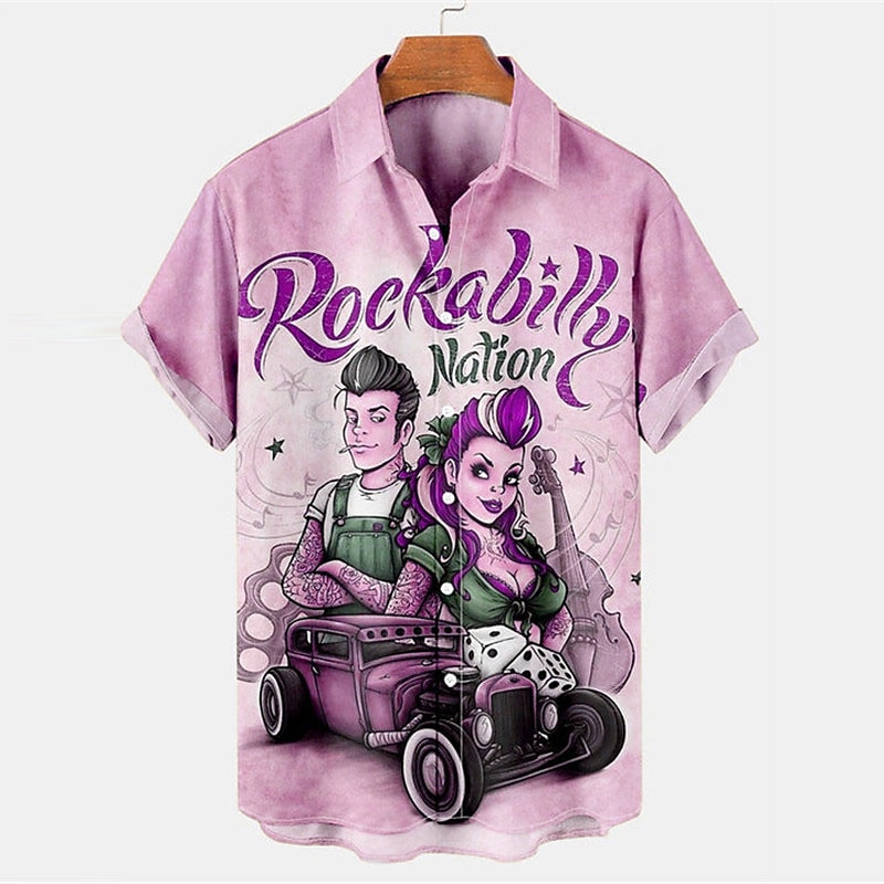 Men's Letter Portrait Shirt Summer Hawaiian Shirt Button Up Shirt Short Sleeve Vintage Tropical Fashion Casual Holiday Summer Spring Turndown Print Button-Down Pink Purple Green Beige2