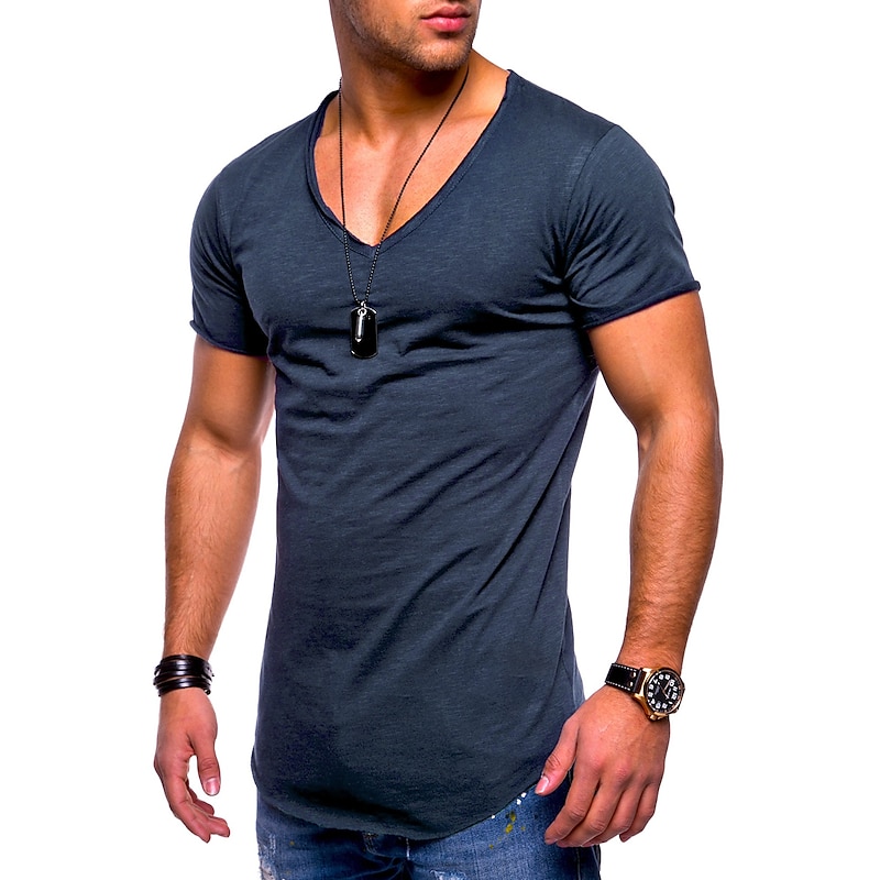 Men's T shirt Short Sleeve Solid Color V-neck Casual Daily Tops Basic Casual / Summer4