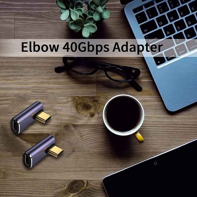 USB C Adapter,90 Degree Right Angle , Type C Male To Female Adapter Extender Support 100W Fast Charging 40Gbps Data Transfer 8K@60Hz Video Output For Laptops, Tablets, Mobile Phones4