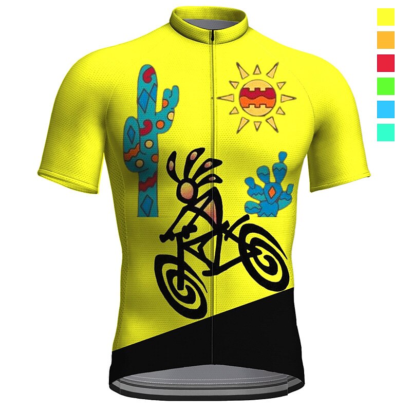 Men's Cycling Jersey Graphic Funny Short Sleeve Bike Jersey Top with 3 Rear Pockets Mountain Bike MTB Road Bike Cycling Quick Dry Reflective Strips Back Pocket Moisture Wicking Sports Yellow Red Blue