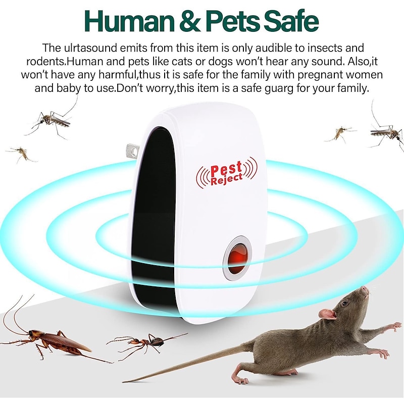 6Pcs Ultrasonic Plug In Pest Repeller For Flea, Insects, Mosquitoes, Mice, Spiders, Ants, Rats, Roaches, Bugs, Non-Toxic, Humans & Pets Safe3