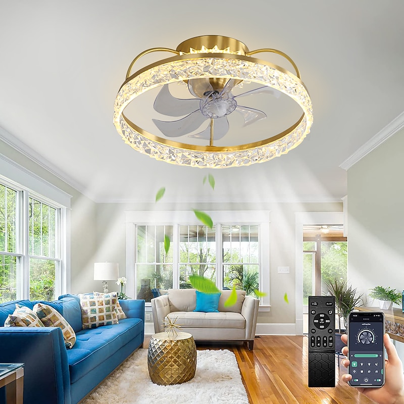 Ceiling Fan with Light Dimmable Circle Design Crystal 50cm 6 Wind Speeds Modern Ceiling Fan for Bedroom, Living Room App & Remote Control 110-240V2
