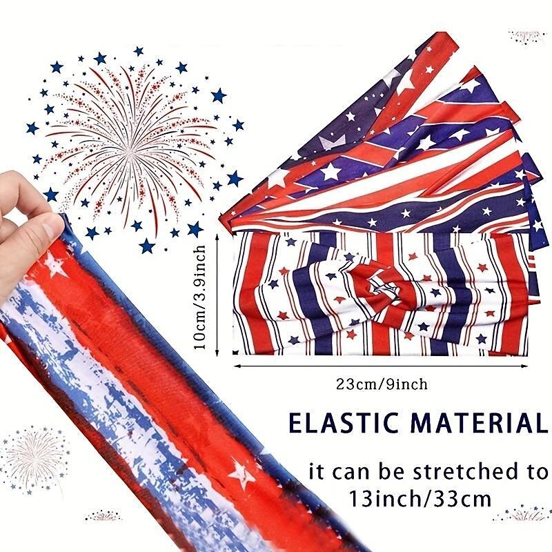 Retro USA Flag Print Sports Headband Knotted Sweat Absorbing Elastic Hair Band American Flag Independence Day  for Women's Fitness Workouts4