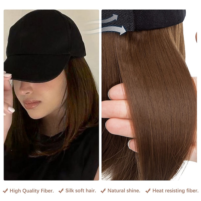 Baseball Cap with Hair Extensions for Women Heat Resistant Synthetic 6'' Adjustable Short Straight Hairpiece Replacement Wigs in Hat for Girls2