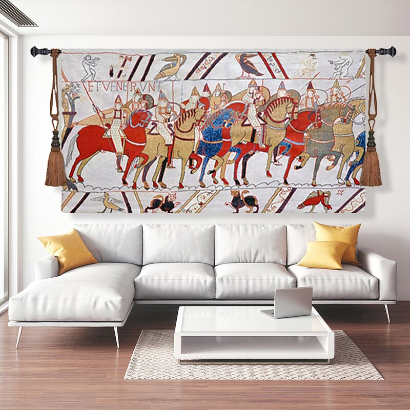 Jacquard Woven Tapestry Gobelin Aubusson Tapestry Wall Hanging Bayeux Tapestry Loom Cotton Weave Living Room Bedroom Decoration(without Stick and Tassels)4
