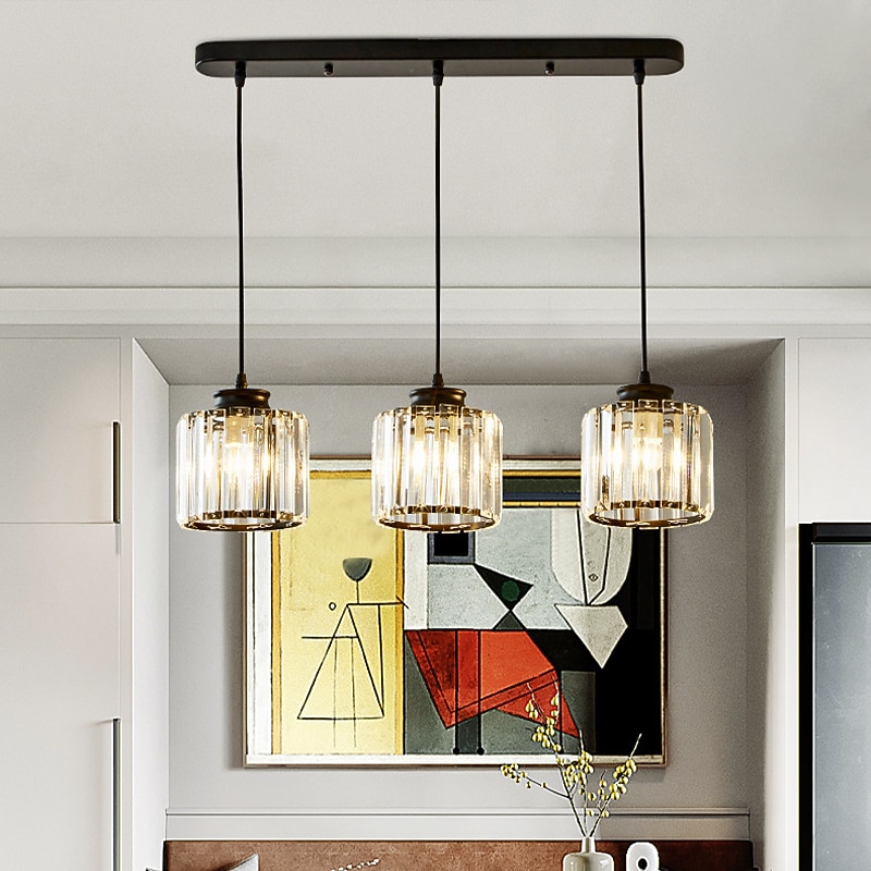 LED Pendant Lights Kitchen Island Crystal Chandeliers 1/3 Head  Modern Farmhouse Foyer Entryway Light Fixtures Ceiling Hanging Globe Over Table Warm White Black/Gold