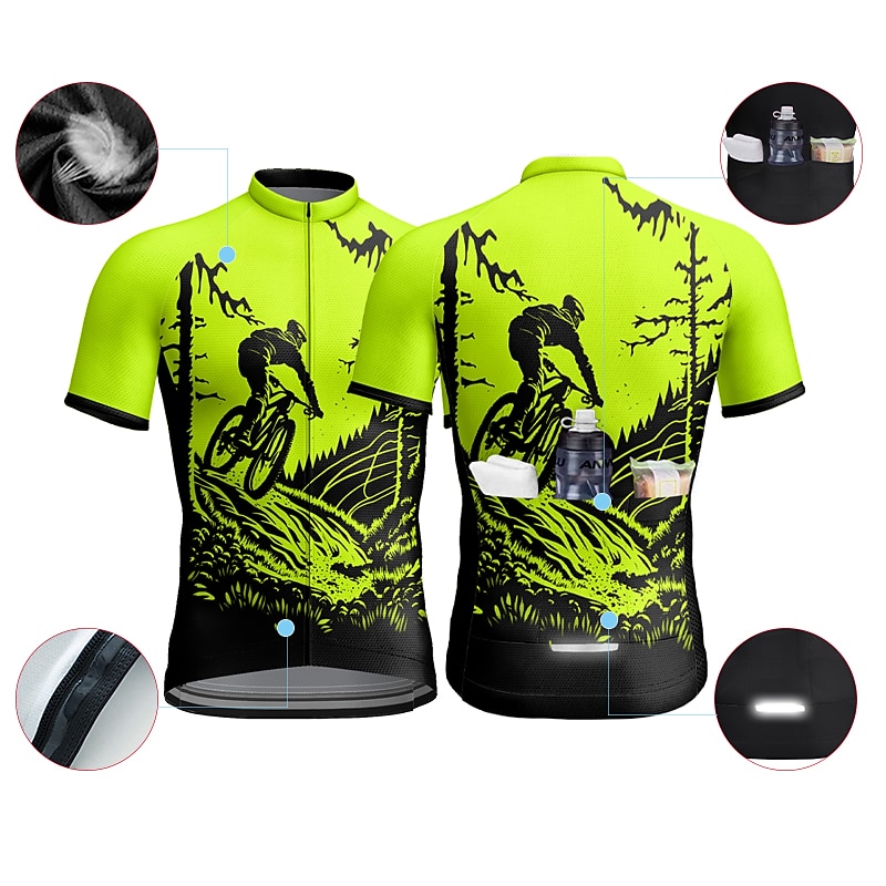 Men's Cycling Jersey Graphic Funny Short Sleeve Bike Jersey Top with 3 Rear Pockets Mountain Bike MTB Road Bike Cycling Quick Dry Reflective Strips Back Pocket Moisture Wicking Sports Red Blue Dark2