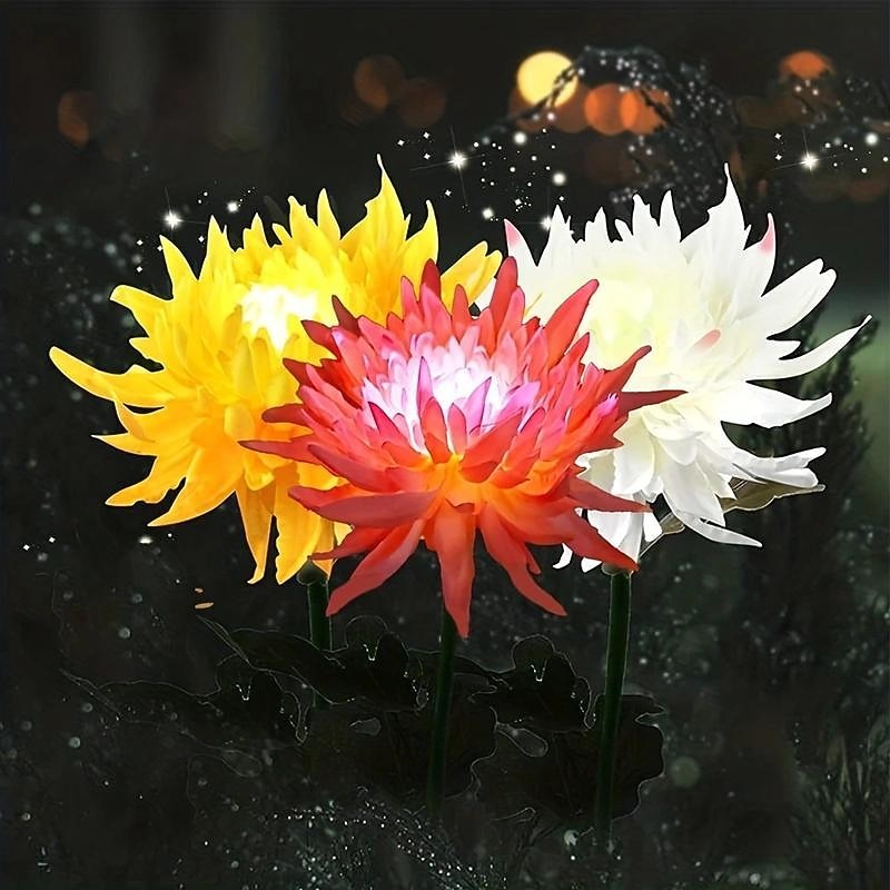 Outdoor Solar Garden Stake Lights Solar Chrysanthemum Flower Lights Waterproof LED Solar Decorative Powered Lights For Garden Pathway