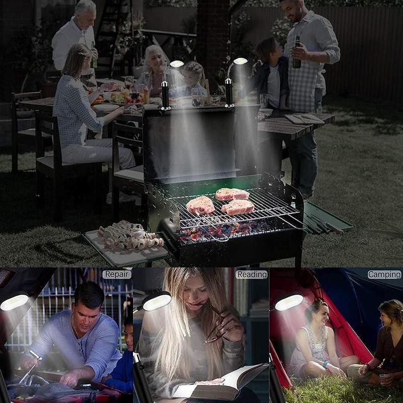 2PCS Multipurpose Magnetic Base LED BBQ Grill Light 360 Adjustable Outdoor Camping For Party BBQ Lights Degree Barbecue Accessories  AAA battery powered