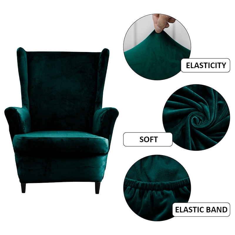 Velvet Stretch Wingback Chair Cover Spandex Arm Chair Cover Wing Chair Slipcovers Sofa Cover for Dogs Pet, Washable Couch Furniture Protector4