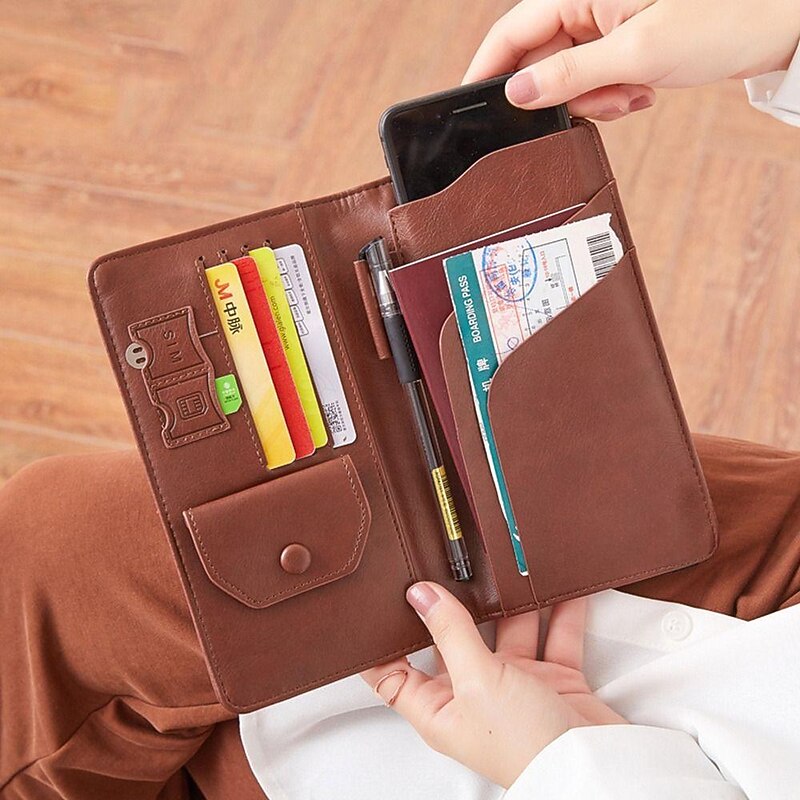 RFID Leather Passport Holder Portable Multi-function Document Package Ultra-thin Passport Credit Card Holder Travel Cover Case2