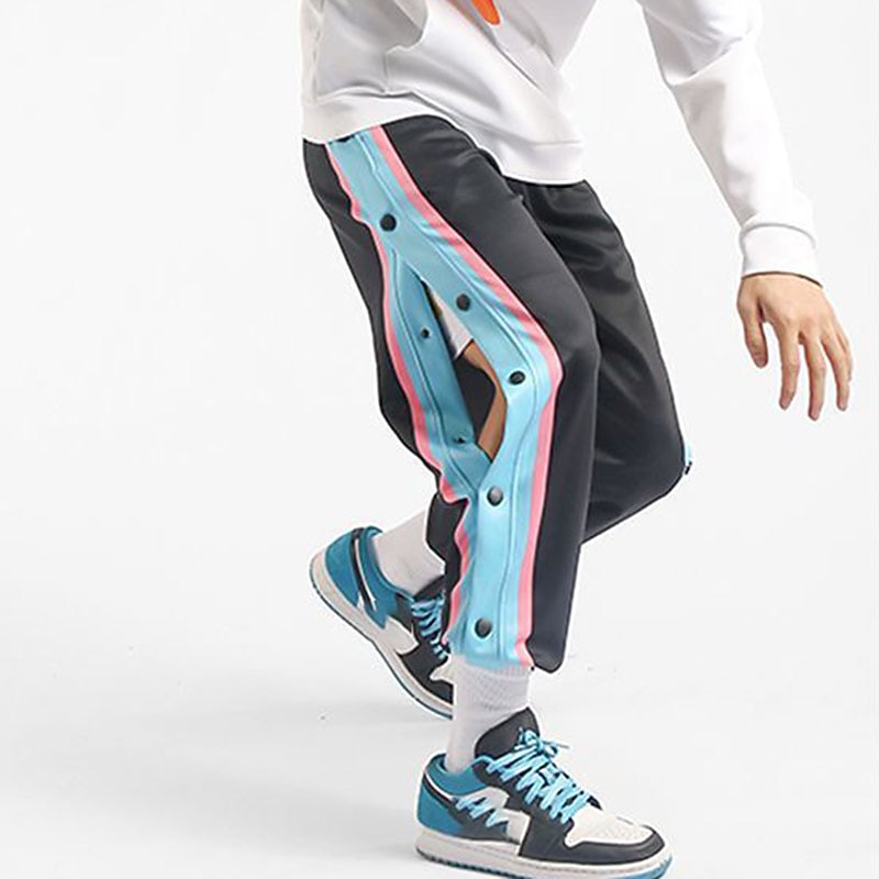 Men's Sweatpants Tear Away Pants Basketball Pants Pocket Color Block Comfort Breathable Outdoor Daily Going out Fashion Casual Black Blue4