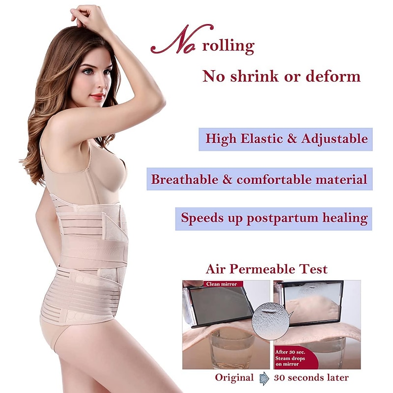 3 in 1 Postpartum Support - Recovery Belly/waist/pelvis Belt Shapewear Slimming Girdle, Beige,3