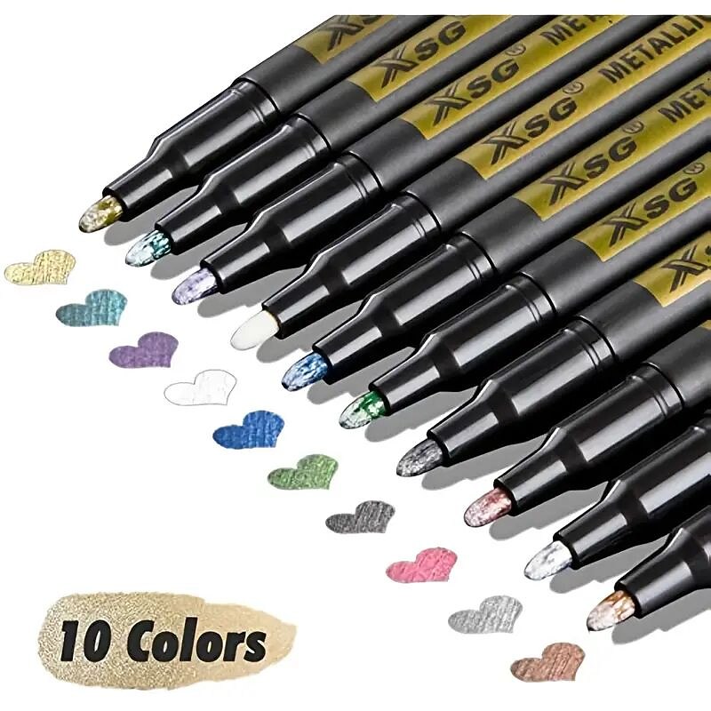 10 Vibrant Colors Metallic Markers - Perfect for Rock Painting DIY Photo Albums Scrapbook Crafts and More!2