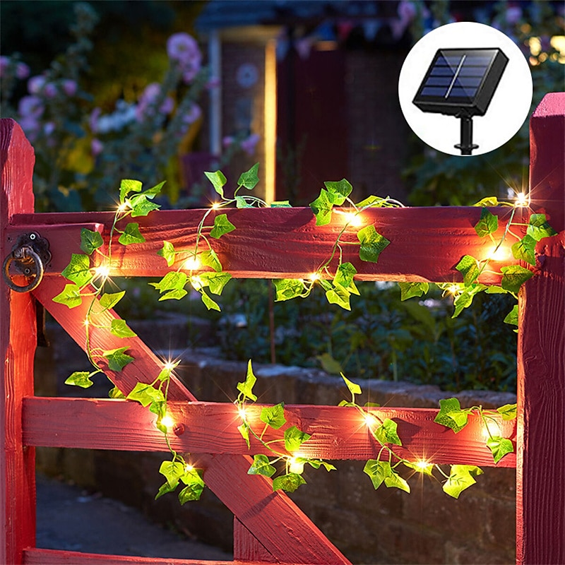 Solar Vine String Lights Ivy Lights LED Artificial Rattan Green Plant LED Solar String Light Outdoor Waterproof Led String Hanging Lights for Yard Fence Wall Hanging Wedding Decoration2