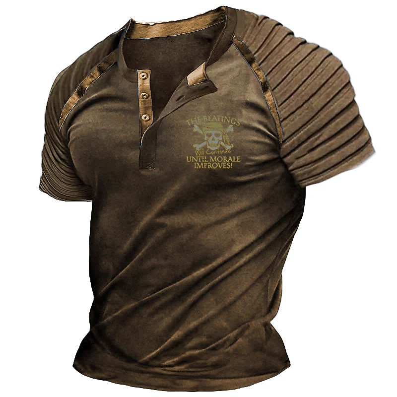 Men's Halloween Skull Graphic Prints Pirate Henley Shirt Raglan T Shirt Short Sleeve Fashion Designer Casual Outdoor Vacation Daily Summer Navy Blue Brown Green Henley Henley T-Shirt3