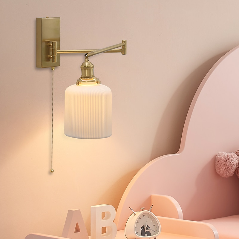 LED Wall Light Swing Arm Light Ceramic Iron Living Room Sample Room Bedroom Bedside TV Wall Art Light Wall Light 110-240V2