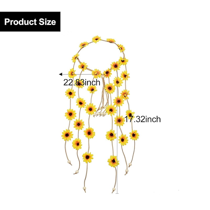 2pcs Flower Hippie Headband Floral Crown Summer Sunflower Hair Accessories for 70 s Bohemian Costumes Style3