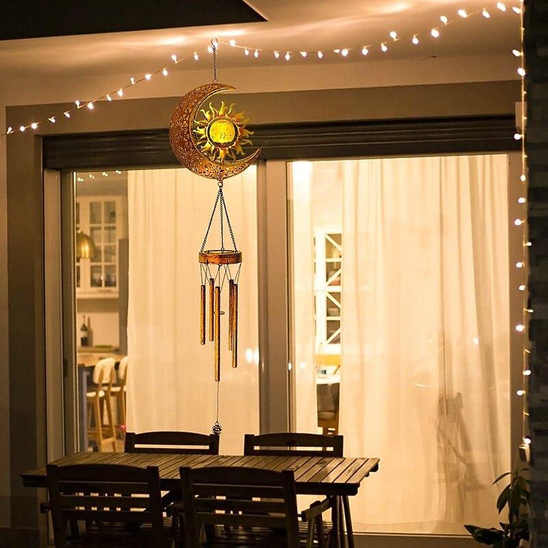 Solar Wind Chimes  Outdoor Light Moon Sun Star Lamp Wrought Iron Sun Lawn Flood Light Patio Outdoor Garden Decoration Waterproof Warm White Light2