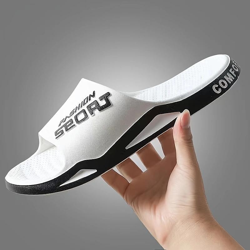 Men's Sporty Slide Sandals | Lightweight Slip-On Comfort Slippers for Casual Wear, Poolside, or Beach – Breathable Open-Toe Design with Fashion Letter Print2