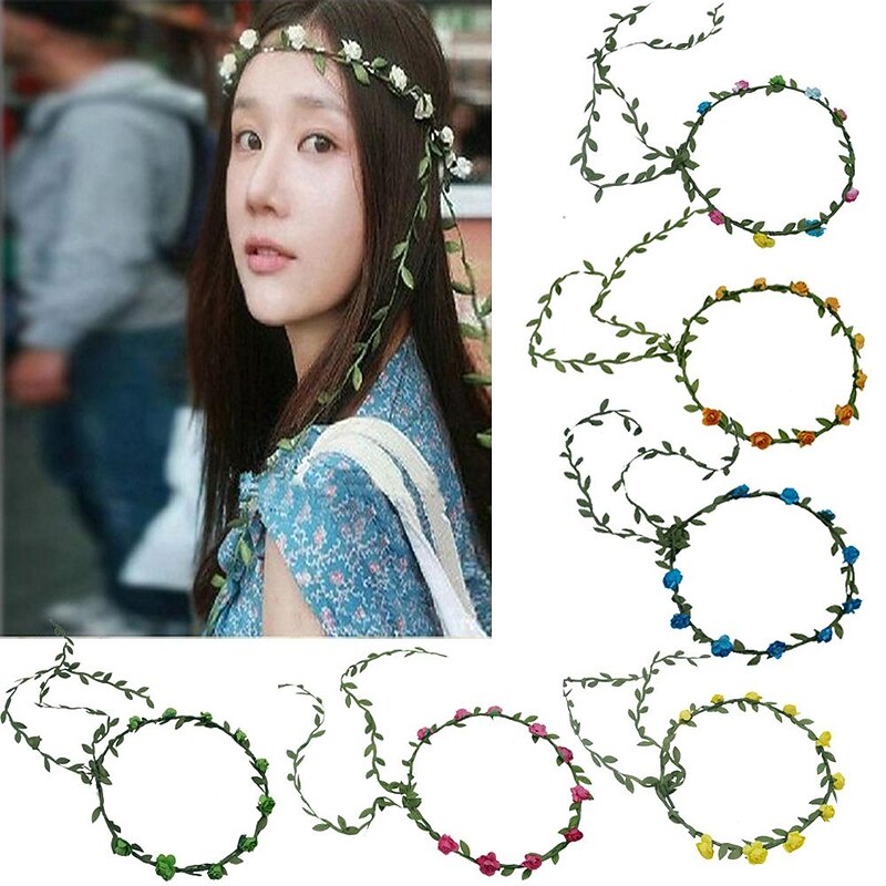 1pc Floral Headband Bohemian Flower Crown Adjustable Bridal Hair Wreath Wedding Headpiece Women Girls Accessories Birthday Party Supplies Summer Holiday Party Decor Theme Party Decor Wedding
