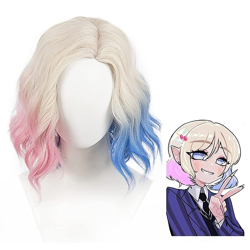 Enid Sinclair Wig.Enid Sinclair Cosplay WigCostume Wigs White Short Wavy Gradient Wig Women Girls Synthetic Hair Carnival Party Halloween Wigs