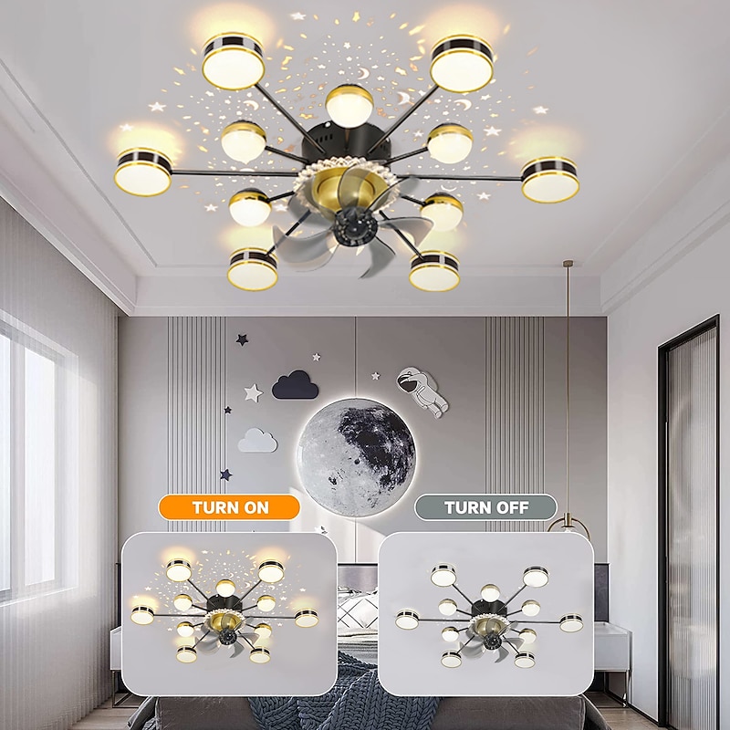 Ceiling Fan with Light App & Remote Control 102 cm Dimmable 6 Wind Speeds Sputnik Design Projection Modern Ceiling Fan for Bedroom, Living Room, Small Room 110-240V3