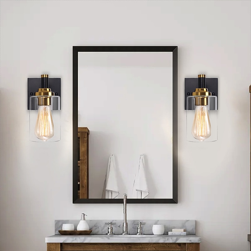 Wall Sconces Black & Gold 1 Light Wall Sconce, Modern Wall Light Fixtures, Farmhouse Wall Sconces with Clear Glass Shade, Wall Lights for Living Room, Bedroom, Stair, Bathroom, Hallway 110-240V3