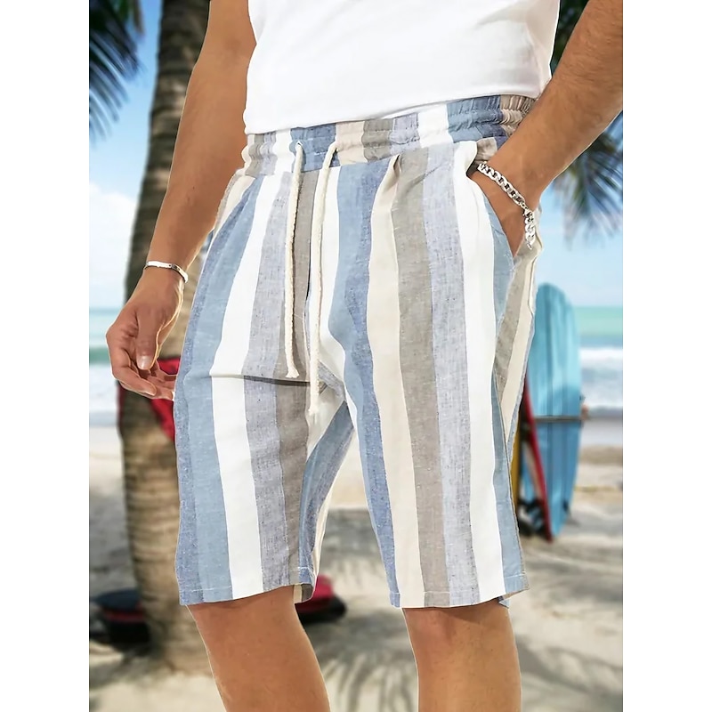 Men's Shorts Summer Shorts Beach Shorts Baggy Shorts Pocket Drawstring Elastic Waist Stripe Outdoor Daily Going out Streetwear Stylish Black Red