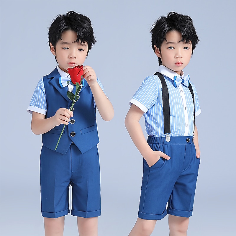 Boys 3D Solid Color Jacket & Pants Clothing Set Sleeveless Summer Spring Gentle Preppy Style Cotton Kids 4-13 Years Formal Birthday Regular Fit3