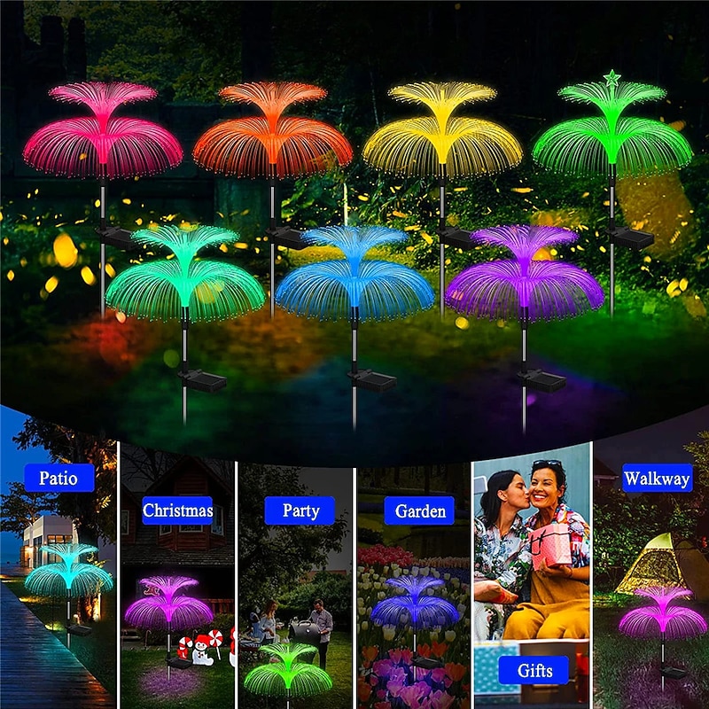 Jellyfish Solar Lights, 4-in-1 Outdoor Garden Solar Lights with Double-Layer Jellyfish Shape, IP65 Waterproof Butterfly Decorative Lights for Garden Patio Decor Lawn Yard Party Birthday Wedding4
